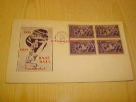 Baseball Centennial 1839-1939 USA ensipäiväkuori FDC neljällä postimerkillä