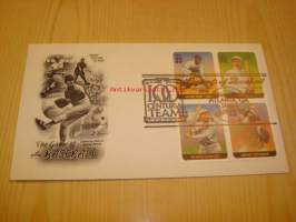 Baseball 2000 USA ensipäiväkuori FDC neljällä erilaisella postimerkillä