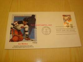 Sarajevo 1984 talviolympialaiset Winter Olympics jääkiekko ice hockey USA ensipäiväkuori FDC Lake Placid leimalla