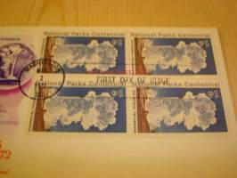 Yellowstone Old Faithful 1972 USA ensipäiväkuori FDC neljällä postimerkillä