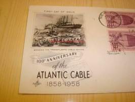 100th Anniversary of Atlantic Cable 1858-1958 USA ensipäiväkuori FDC neljällä postimerkillä