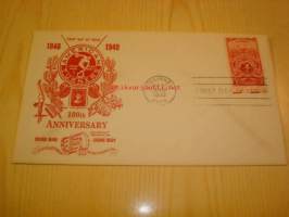 American Turners Society 1848-1948 USA ensipäiväkuori FDC alkuperäisellä kortilla