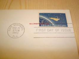 Commemorating first succesful orbital flight by American John H. Glenn Jr. 1962 USA ensipäiväkuori FDC