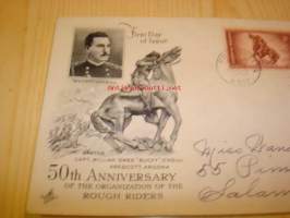Rough Riders 1898-1948 USA ensipäiväkuori FDC Theodore Roosevelt kahdella postimerkillä