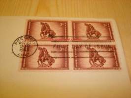 Rough Riders 1898-1948 USA ensipäiväkuori FDC Theodore Roosevelt neljällä postimerkillä