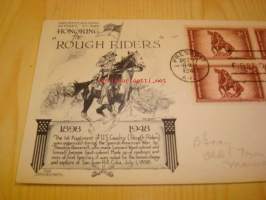 Rough Riders 1898-1948 USA ensipäiväkuori FDC Theodore Roosevelt neljällä postimerkillä