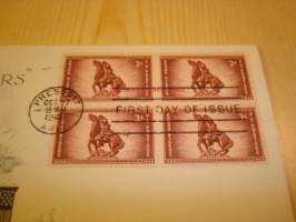 Rough Riders 1898-1948 USA ensipäiväkuori FDC Theodore Roosevelt neljällä postimerkillä