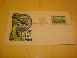 Air Mail vapaudenpatsas lentokone 1947 New York USA ensipäiväkuori FDC