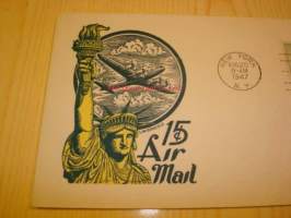 Air Mail vapaudenpatsas lentokone 1947 New York USA ensipäiväkuori FDC