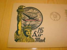 Air Mail vapaudenpatsas lentokone 1947 New York USA ensipäiväkuori FDC