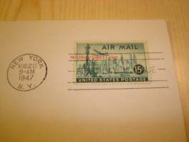 Air Mail vapaudenpatsas lentokone 1947 New York USA ensipäiväkuori FDC