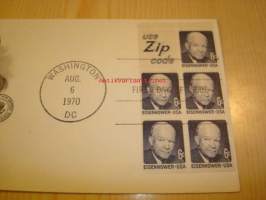 Dwight D. Eisenhower 1970 USA ensipäiväkuori FDC viidellä postimerkillä
