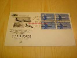 50th Anniversary of U.S. Air Force 1907-1957 USA ensipäiväkuori FDC neljällä postimerkillä ilmavoimat