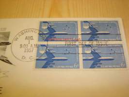 50th Anniversary of U.S. Air Force 1907-1957 USA ensipäiväkuori FDC neljällä postimerkillä ilmavoimat