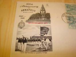 Annapolis 1649-1949 USA ensipäiväkuori FDC neljällä postimerkillä merivoimat Naval Academy