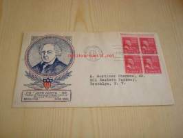 Presidentti John Adams 1938 USA ensipäiväkuori FDC neljällä postimerkillä