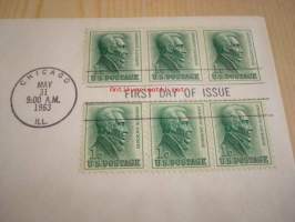 Presidentti Andrew Jackson 1963 USA ensipäiväkuori FDC kuudella postimerkillä