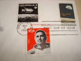 Apollo 8 1969 USA ensipäiväkuori FDC kolmella postimerkillä mm. Apollo 8 ja astronautti Lovell