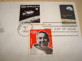 Apollo 8 1969 USA ensipäiväkuori FDC kolmella postimerkillä mm. Apollo 8 ja astronautti Anders