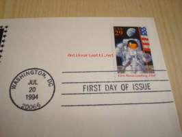 First Man on the Moon kuuhunlaskeutuminen 1969-1994 USA ensipäiväkuori FDC hienolla valokuvalla, harvinaisempi versio