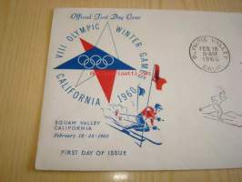 Squaw Valley California talviolympialaiset 1960 USA ensipäiväkuori FDC minulla on myös muita useita eri olympialaisten ensipäiväkuoria