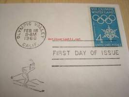 Squaw Valley California talviolympialaiset 1960 USA ensipäiväkuori FDC minulla on myös muita useita eri olympialaisten ensipäiväkuoria