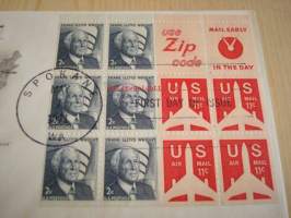 Jack Knight &quot;The Ace of the Air Mail Service&quot; lentokone 1971 USA ensipäiväkuori FDC kymmenellä postimerkillä mm. Frank Lloyd Wright