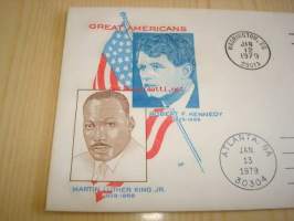 Martin Luther King Jr. ja Robert F. Kennedy 1979 USA ensipäiväkuori FDC molempien postimerkillä