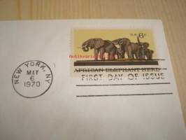 African Elephant Herd Natural History 1970 USA ensipäiväkuori FDC