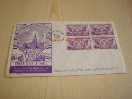 Michigan 100th Anniversary 1835-1935 USA ensipäiväkuori FDC Art Deco, neljällä postimerkillä