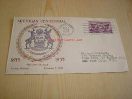 Michigan 100th Anniversary 1835-1935 USA ensipäiväkuori FDC