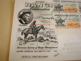 Honoring Range Conservation 1961 USA ensipäiväkuori FDC neljällä postimerkillä hevonen
