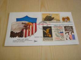 Eagle and Shield 1989 USA ensipäiväkuori FDC viidellä erilaisella postimerkillä kotka