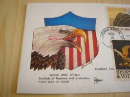 Eagle and Shield 1989 USA ensipäiväkuori FDC viidellä erilaisella postimerkillä kotka