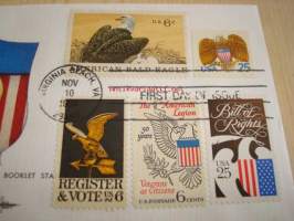 Eagle and Shield 1989 USA ensipäiväkuori FDC viidellä erilaisella postimerkillä kotka