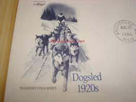 Dogsled 1920s koiravaljakko 1986 USA ensipäiväkuori FDC kahdella erilaisella postimerkillä