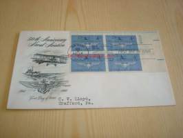 50th Anniversary Naval Aviation lentokone 1961 USA ensipäiväkuori FDC neljällä postimerkillä, postimerkkiarkin kulmapala