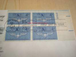 50th Anniversary Naval Aviation lentokone 1961 USA ensipäiväkuori FDC neljällä postimerkillä, postimerkkiarkin kulmapala