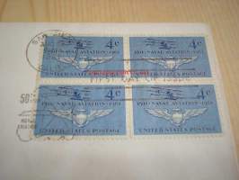 50th Anniversary Naval Aviation lentokone 1961 USA ensipäiväkuori FDC neljällä postimerkillä