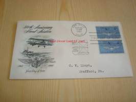 50th Anniversary Naval Aviation lentokone 1961 USA ensipäiväkuori FDC kahdella postimerkillä
