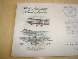 50th Anniversary Naval Aviation lentokone 1961 USA ensipäiväkuori FDC kahdella postimerkillä