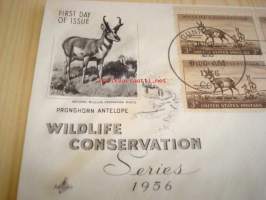 Pronghorn Antelope Wildlife Conservation 1956 USA ensipäiväkuori FDC neljällä postimerkillä
