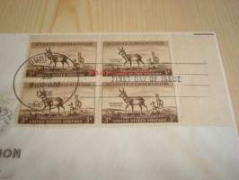Pronghorn Antelope Wildlife Conservation 1956 USA ensipäiväkuori FDC neljällä postimerkillä