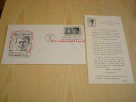 Presidentti John F. Kennedy 1964 USA ensipäiväkuori FDC + muistokortti