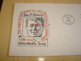 Presidentti John F. Kennedy 1964 USA ensipäiväkuori FDC + muistokortti
