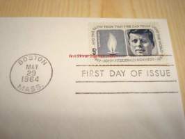 Presidentti John F. Kennedy 1964 USA ensipäiväkuori FDC + muistokortti