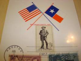 Texasin presidentti Sam Houston 1964 USA maxi-ensipäiväkortti FDC kolmella erilaisella postimerkillä