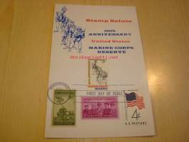 U.S. Marine Corps 1966 USA maxi-ensipäiväkortti FDC neljällä erilaisella postimerkillä mm. vuoden 1945 Iwo Jima postimerkki