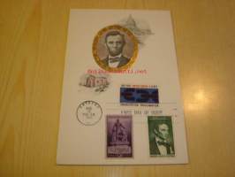 Presidentti Lincoln The Emancipation Proclamation 1963 USA maxi-ensipäiväkortti FDC kolmella erilaisella postimerkillä