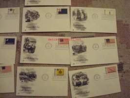 Täysi sarja 10 erilaista Historic Flag Series 1968 USA ensipäiväkuoret FDC